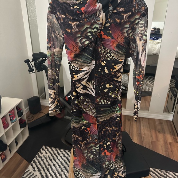 NWT $219.00 SZ 0 ALLSAINTS Tia Gene Butterfly Print Mesh Midi Dress - Picture 3 of 3